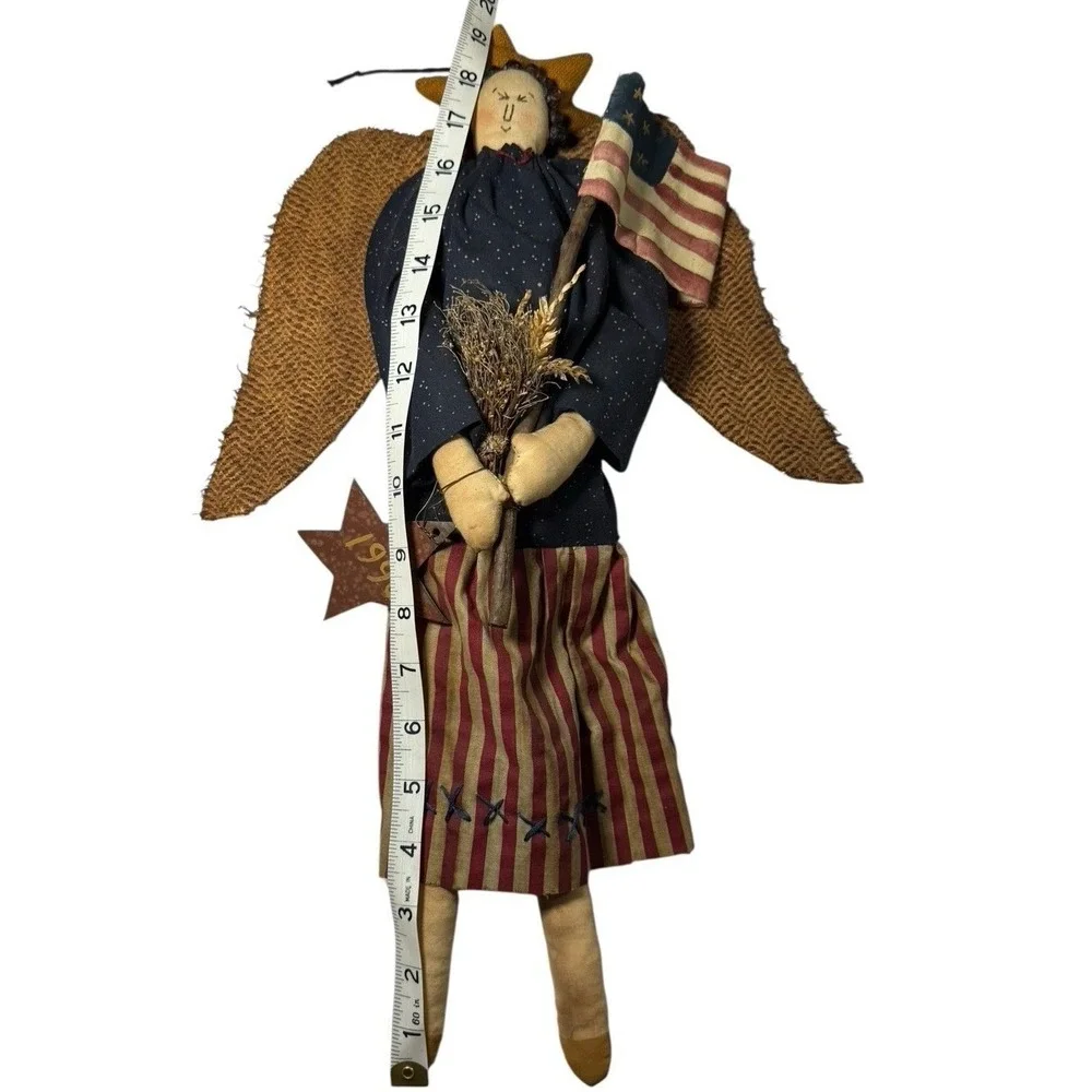 1996 Primitive Folk Art Patriotic Angel Handmade Doll,signed Peg F. 19
